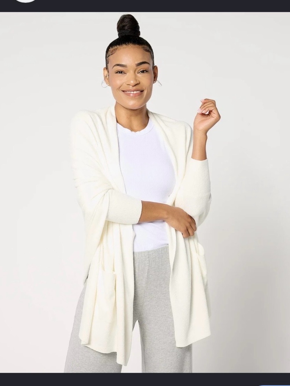 Barefoot Dreams Cream Open-Front Wrap Cardigan